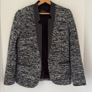Club Monaco Black and Gray Tweed Blazer Modern Collarless Design Size 0